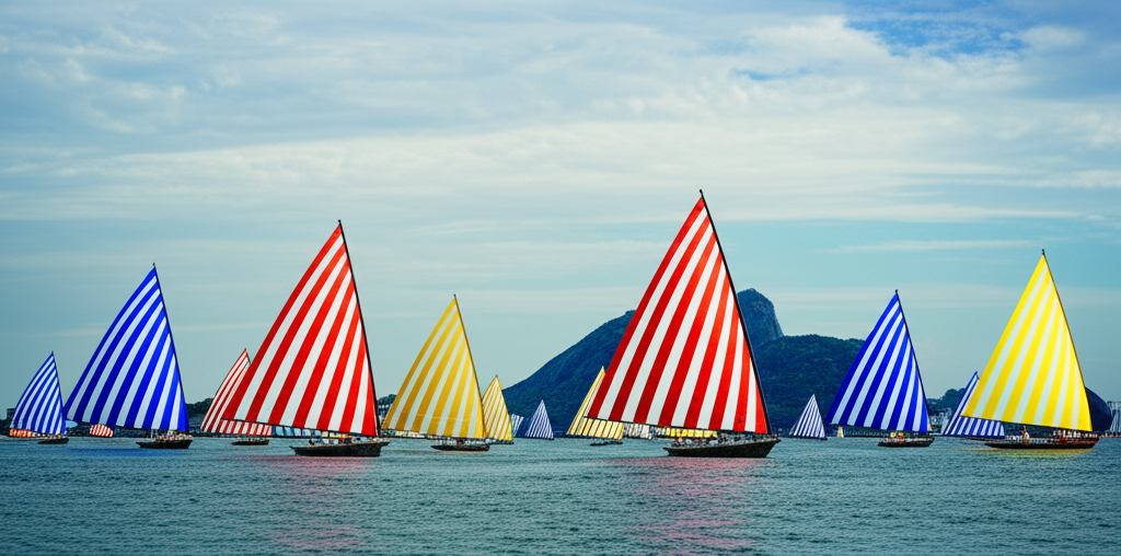 Arte em Movimento: Daniel Buren Transforma a Baía de Guanabara com Veleiros Listrados